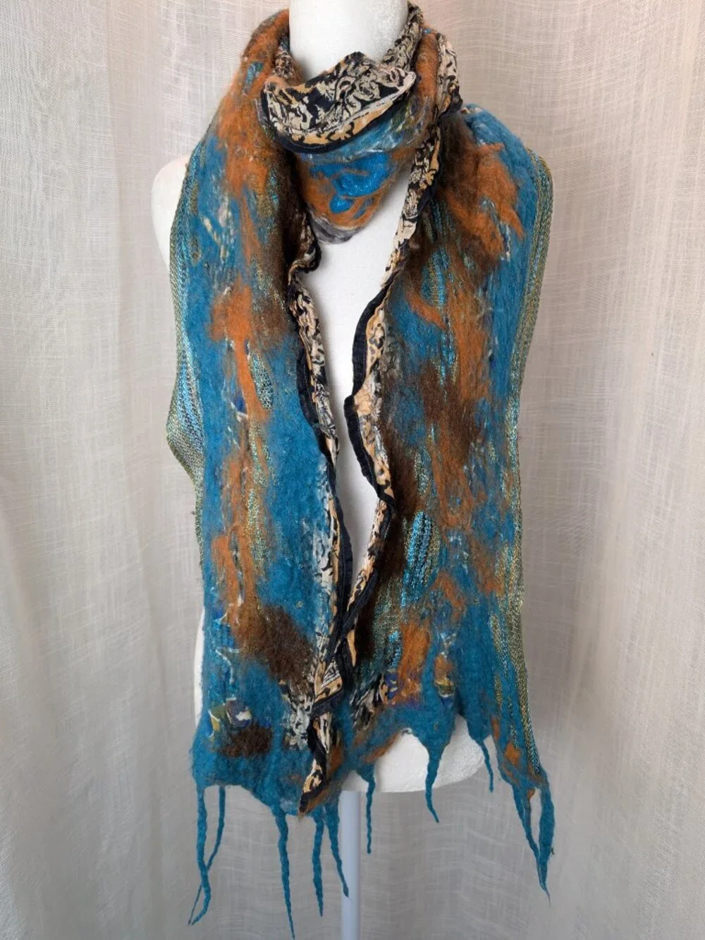 Felt Scarf Mixed Media with Fringe